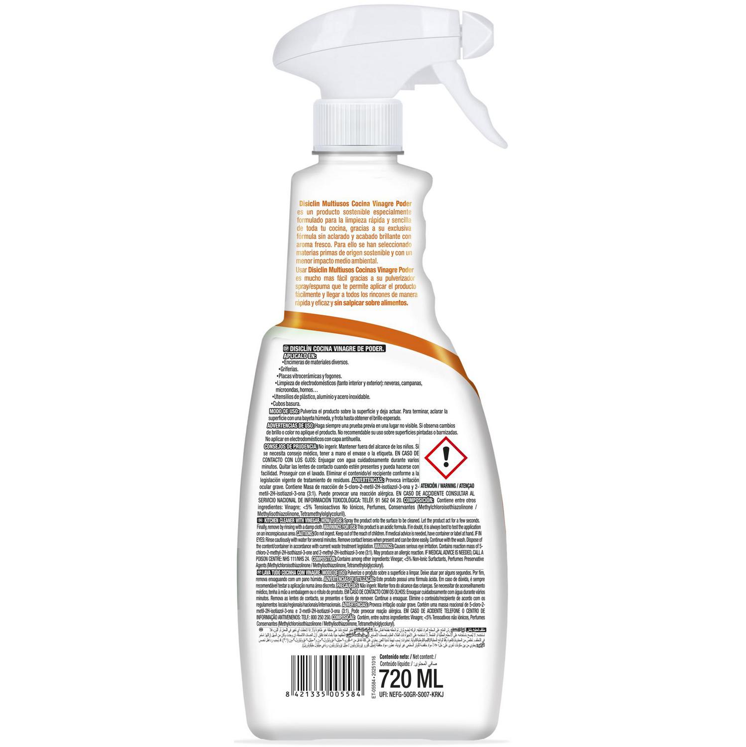 Limpiador cocinas vinagre y bicarbonato Disiclin 720 ml.