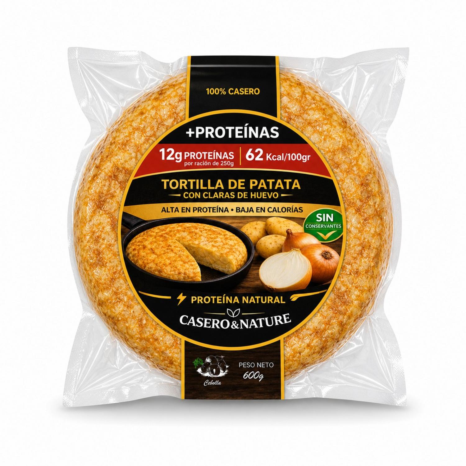 Tortilla de proteínas con cebolla Casero y Nature 600 g.