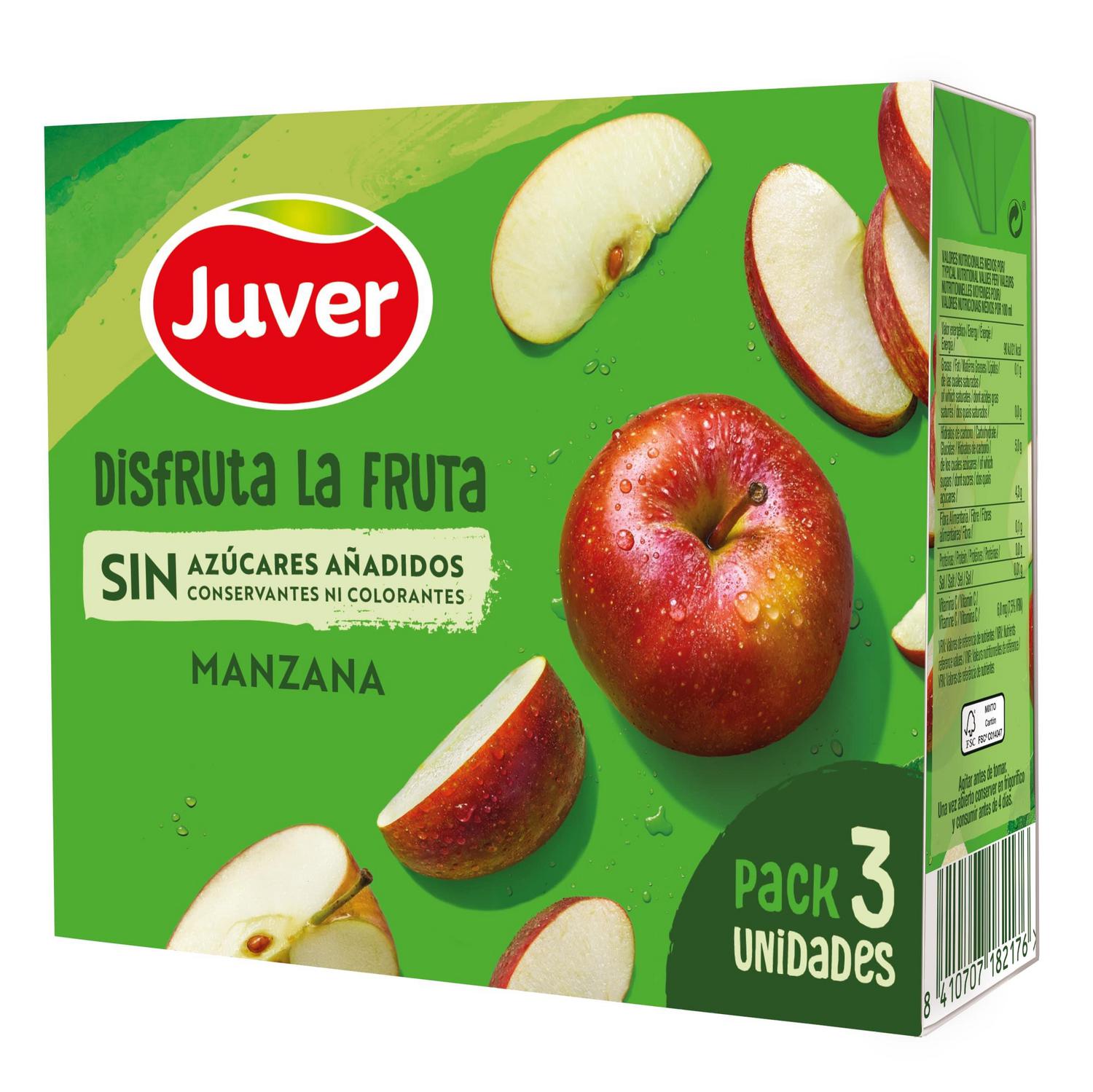Bebida de fruta de manzana Juver Disfruta La Fruta pack 3 unidades 20 cl.