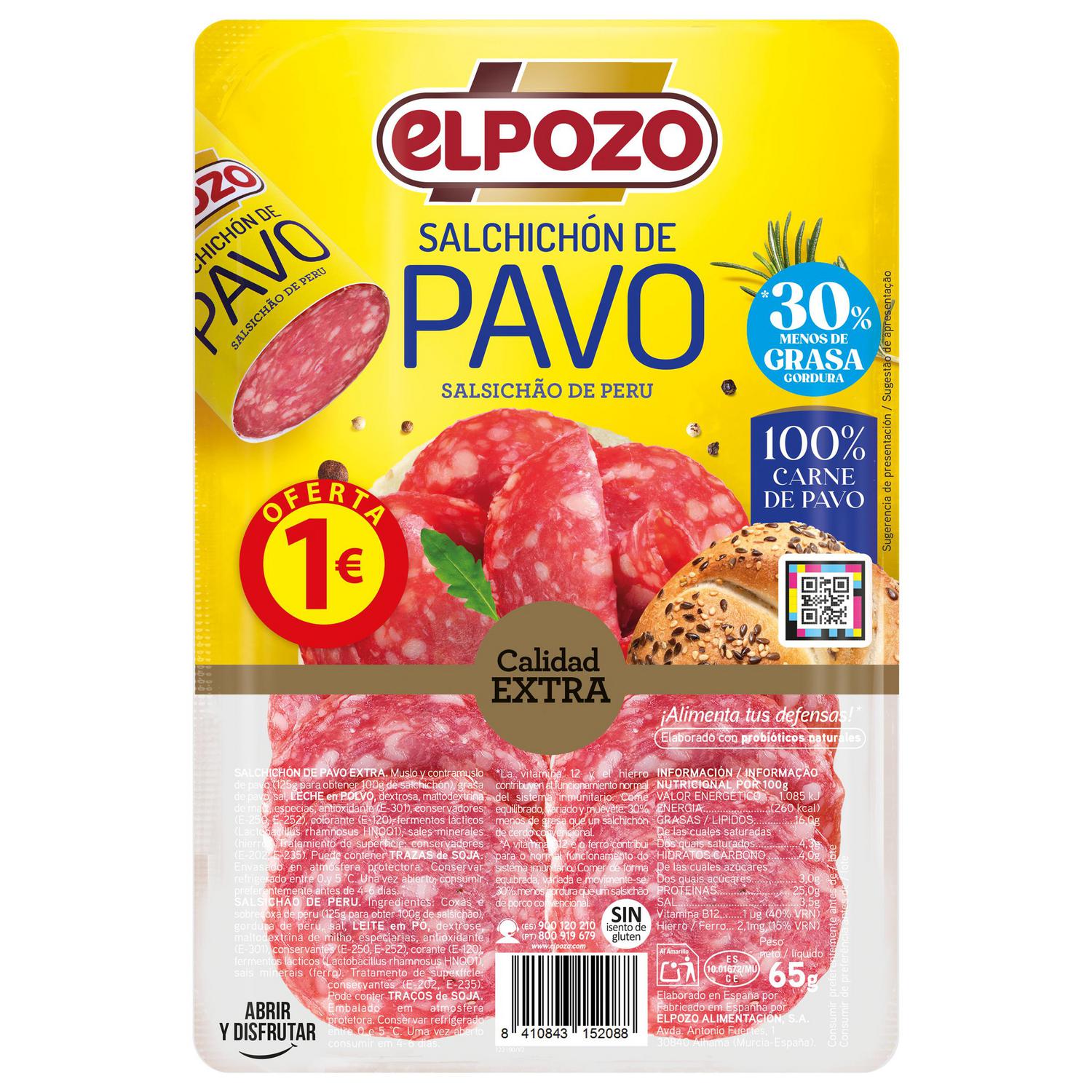 Salchichón de pavo en lonchas ElPozo sin gluten 65 g
