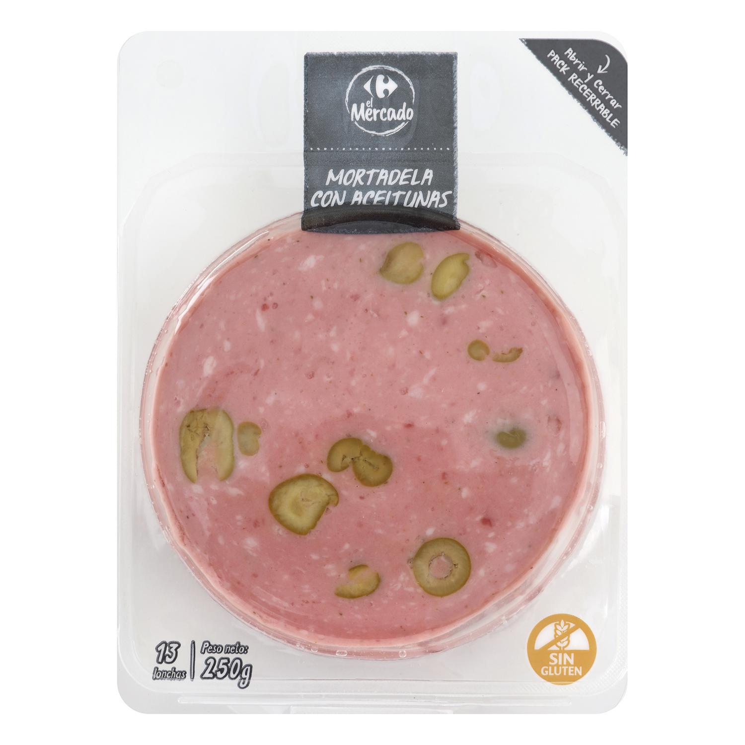 Mortadela con Aceitunas en lonchas Carrefour El Mercado sin gluten 250 g