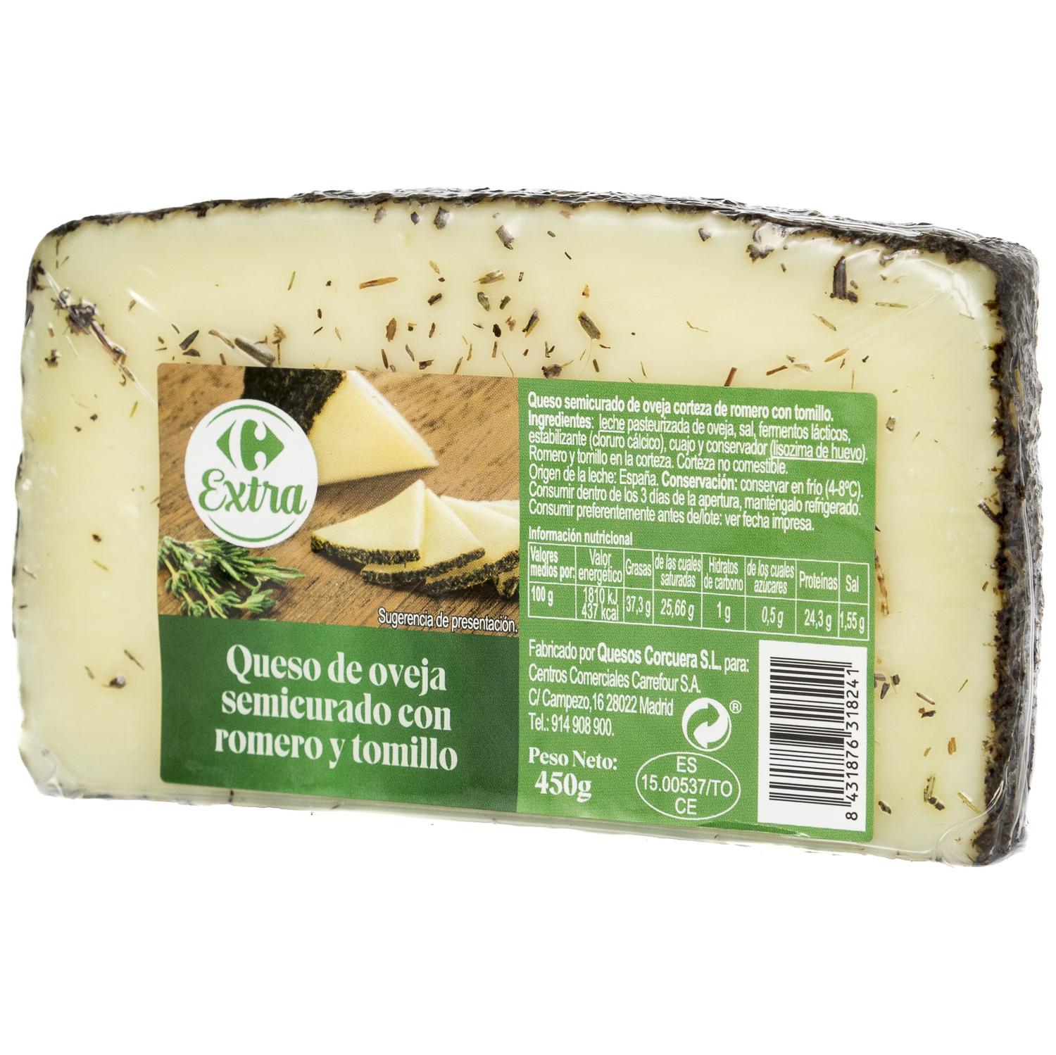 Queso de oveja semicurado con romero y tomillo Carrefour Extra 450 g.