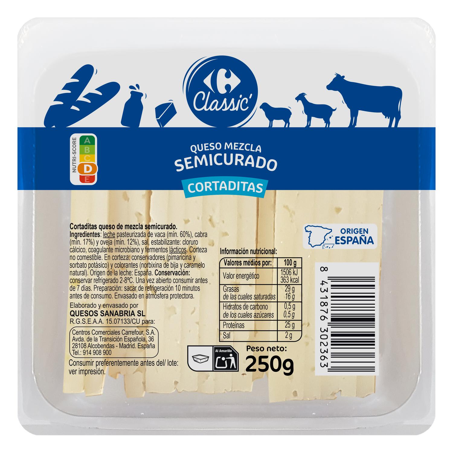 Queso de mezcla semicurado ya cortado Carrefour Classic cuña de 250 g