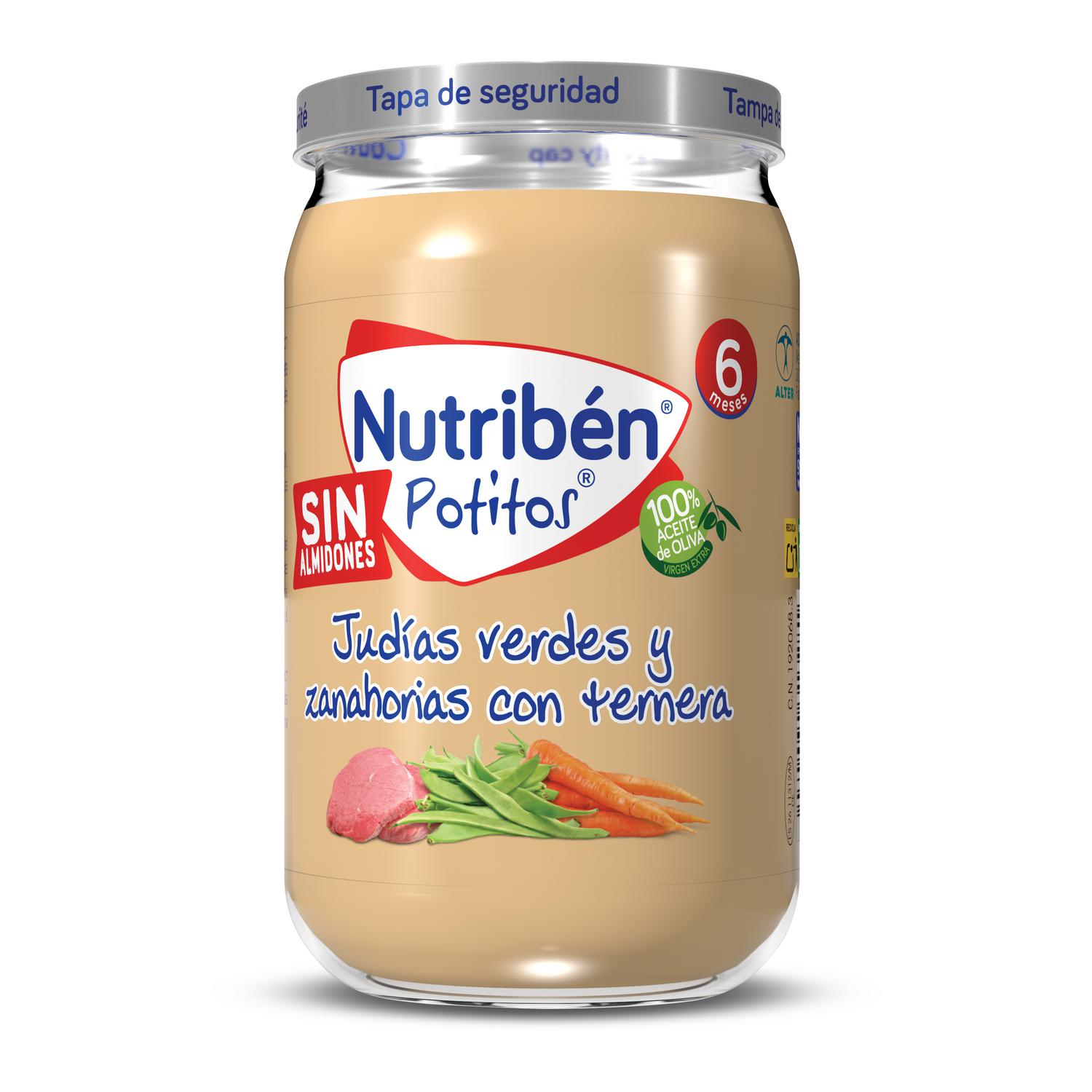 Tarrrito de ternera con judías verdes y zanahorias desde 6 meses Nutribén Potitos sin gluten 235 g.
