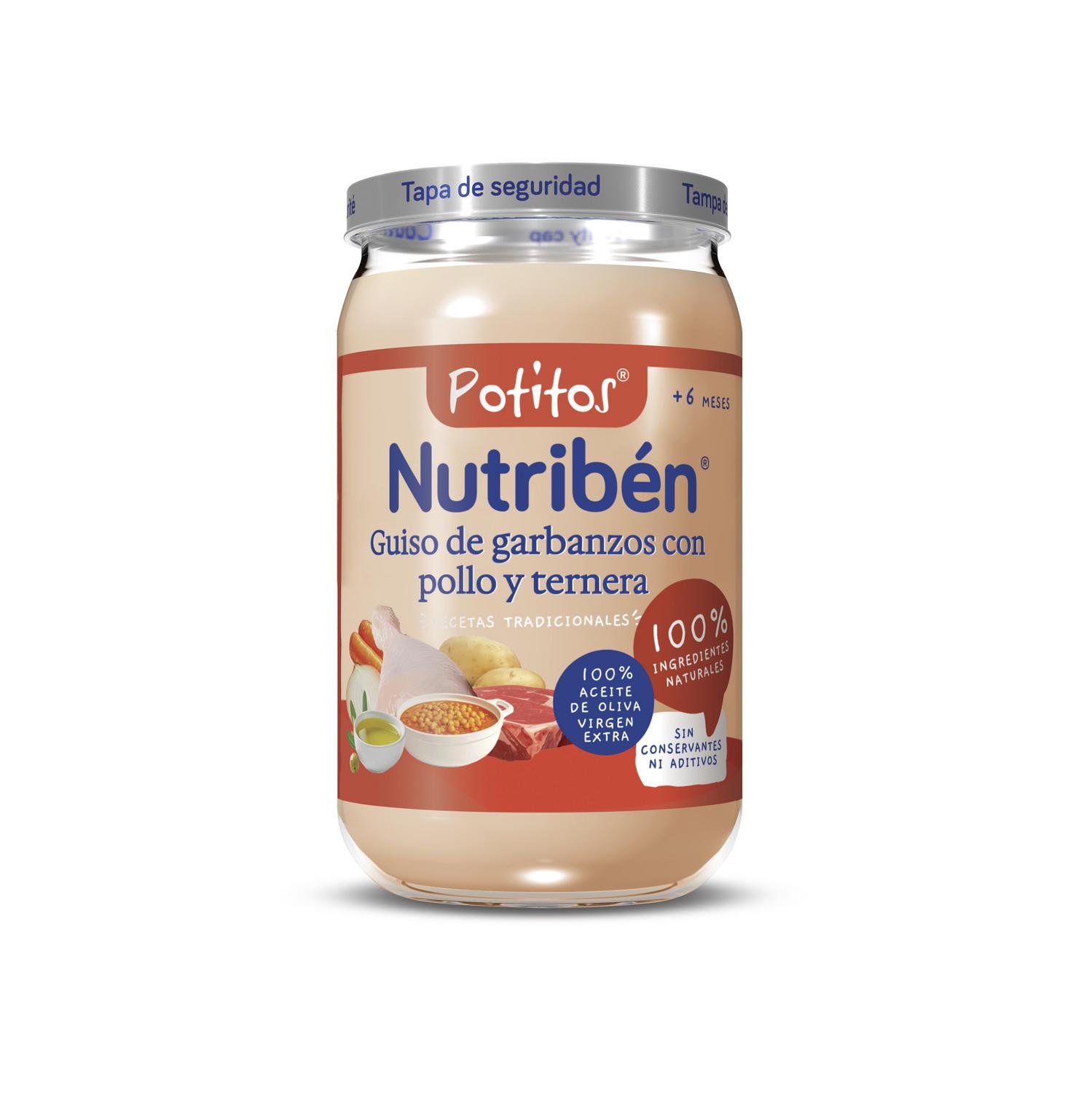 Tarrito de guiso de garbanzo con pollo y ternera desde 6 meses Nutribén Potitos 235 g.