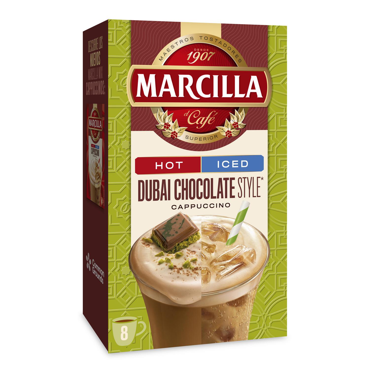 Café soluble cappuccino estilo Dubai en sobres Marcilla 8 ud.