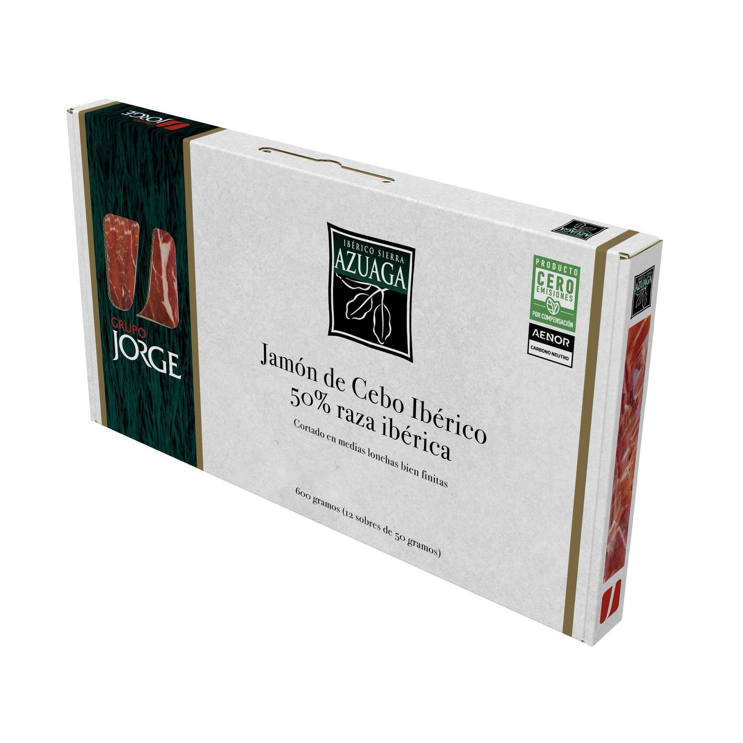 Maletín de Jamón de Cebo Ibérico 50% Raza Ibérica en lonchas Azuaga pack de 12 sobres de 50 g.