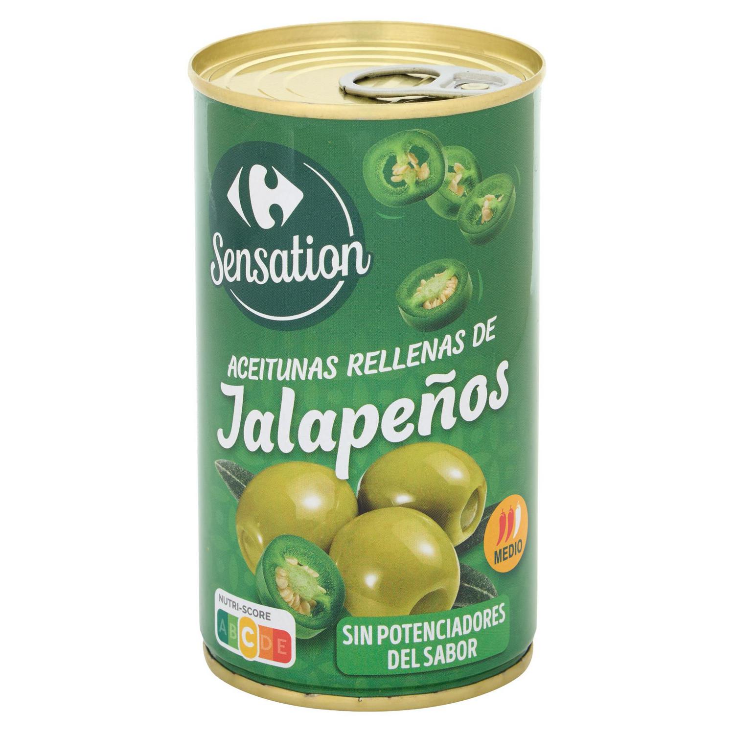 Aceituna manzanilla rellena de jalapeño Sensation Carrefour 150 g.