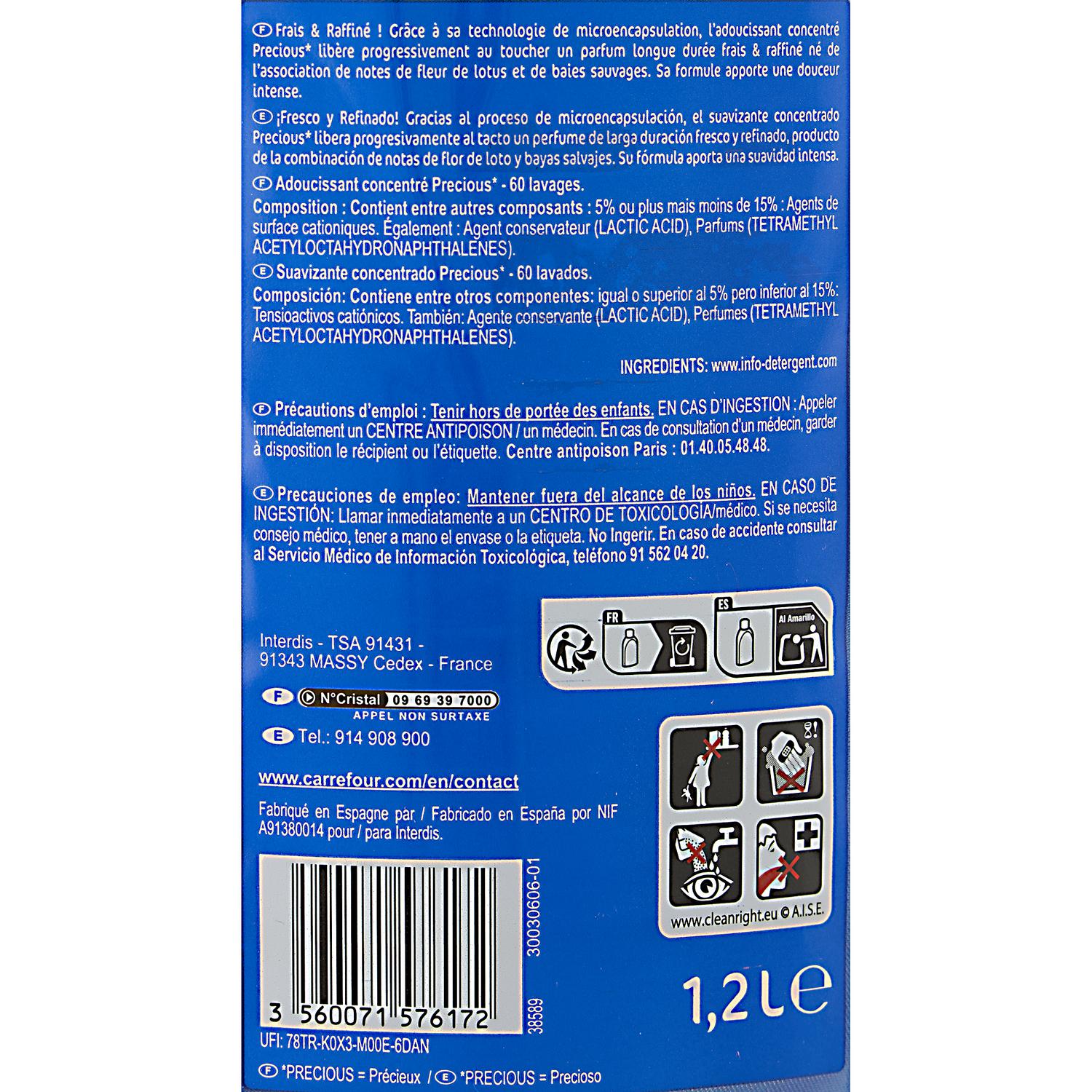 Suavizante flor de loto & bayas salvajes Carrefour Essential 60 lavados.