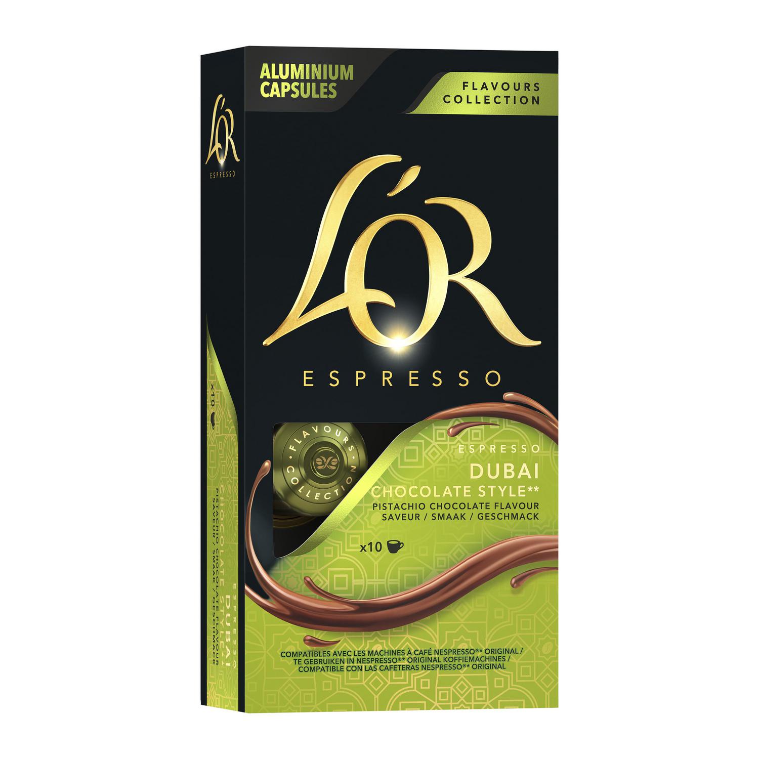 Café cápsulas espresso estido Dubai L'or compatible con Nespresso 10 ud.