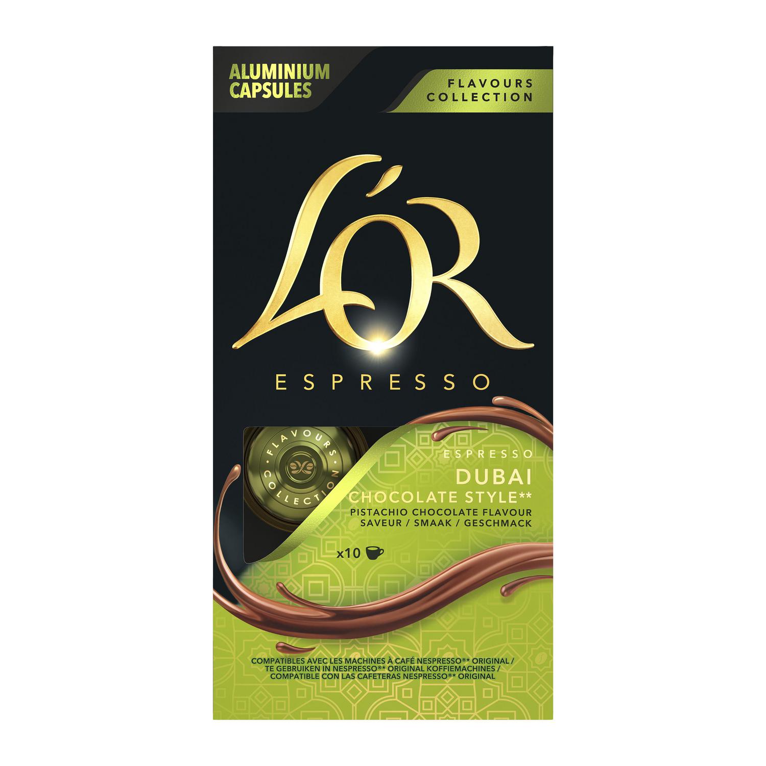 Café cápsulas espresso estido Dubai L'or compatible con Nespresso 10 ud.