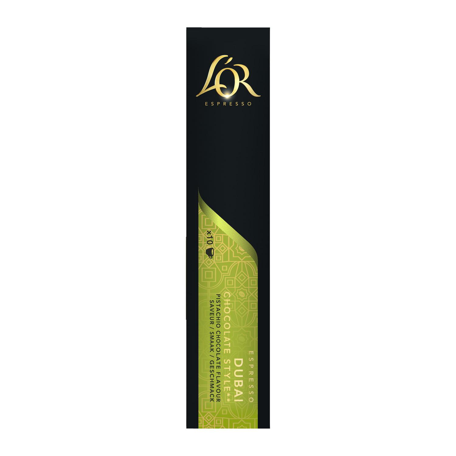 Café cápsulas espresso estido Dubai L'or compatible con Nespresso 10 ud.