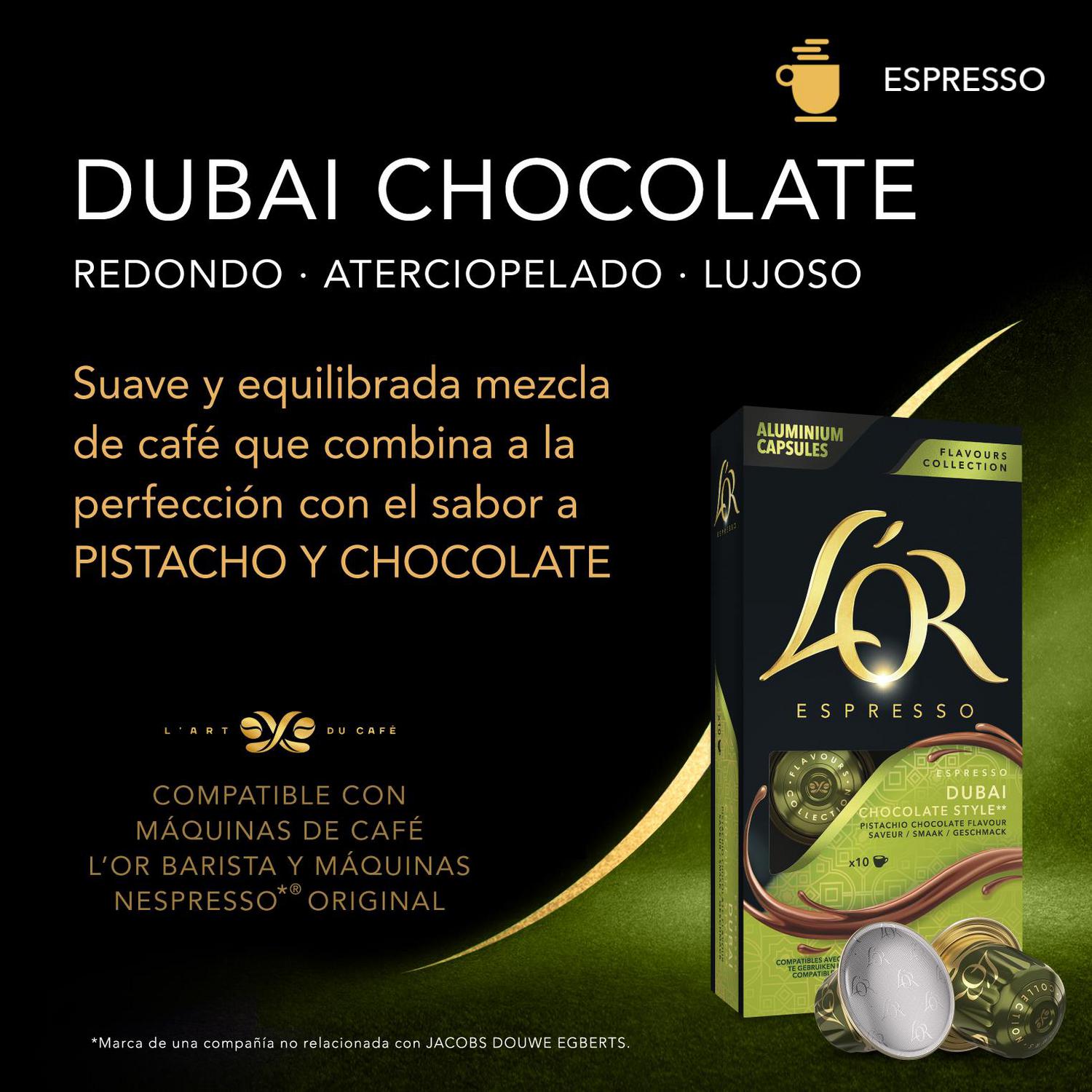 Café cápsulas espresso estido Dubai L'or compatible con Nespresso 10 ud.
