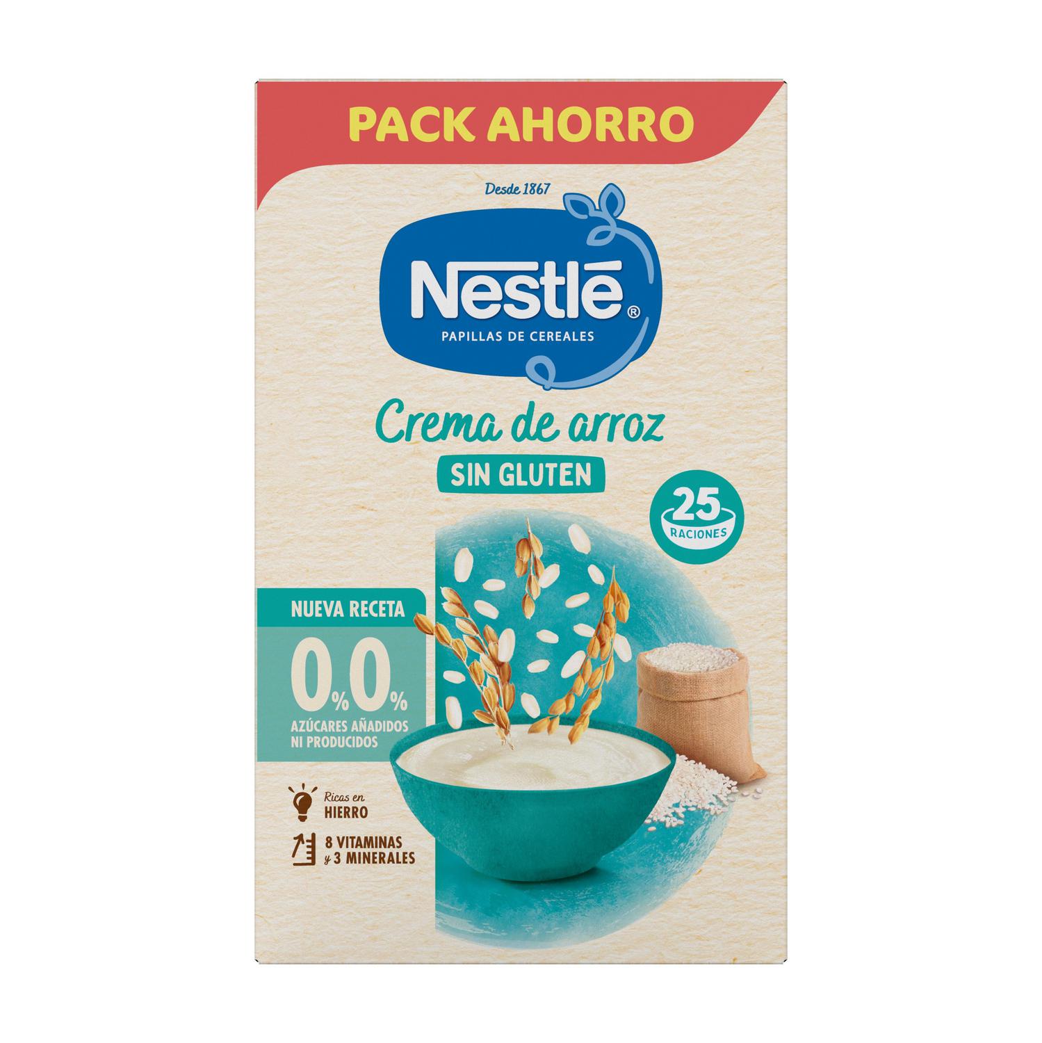 Papilla infantil desde 6 meses Nestlé crema de arroz sin gluten y sin azúcar añadido 450 g.