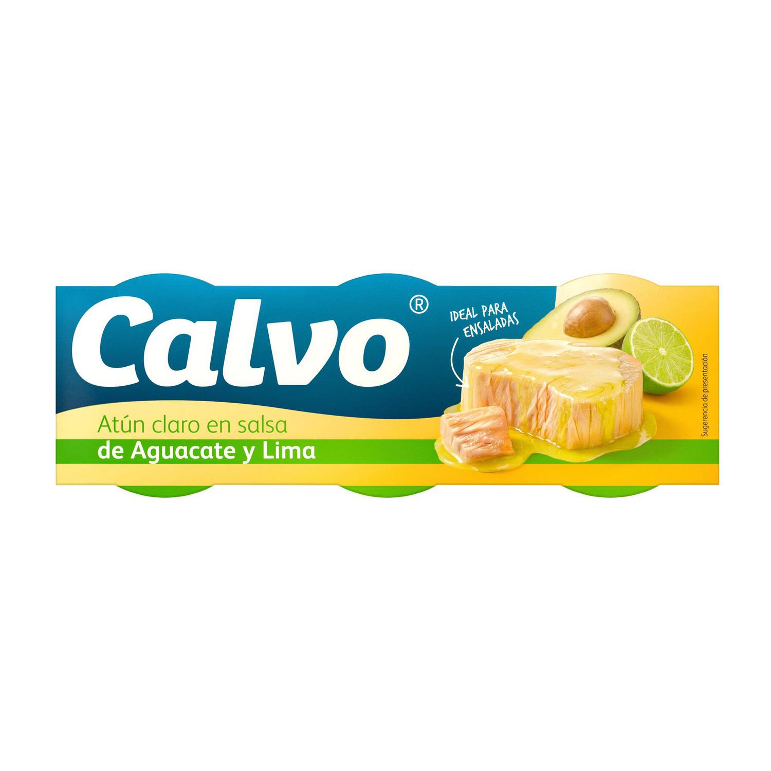 Atún claro en salsa de aguacate y lima Calvo pack de 3 latas de 52 g.