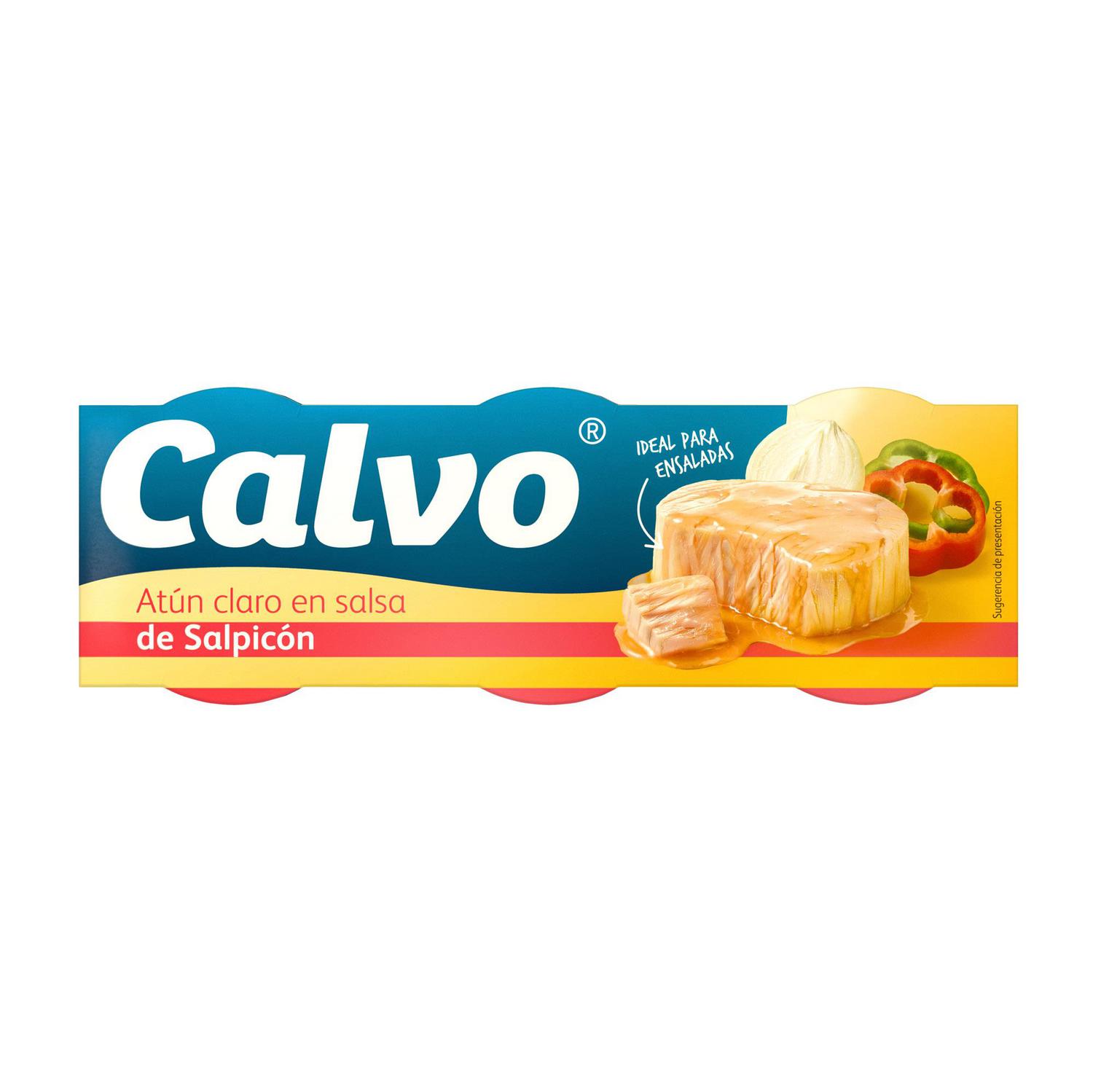 Atún claro en salsa de salpicón Calvo pack de 3 latas de 52 g.