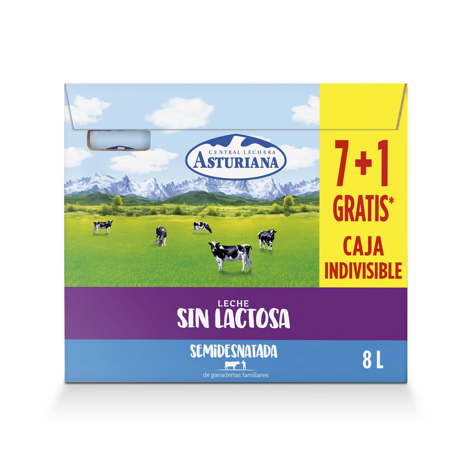 Leche semidesnatada Central Lechera Asturiana sin lactosa pack de 7 briks de 1 l.