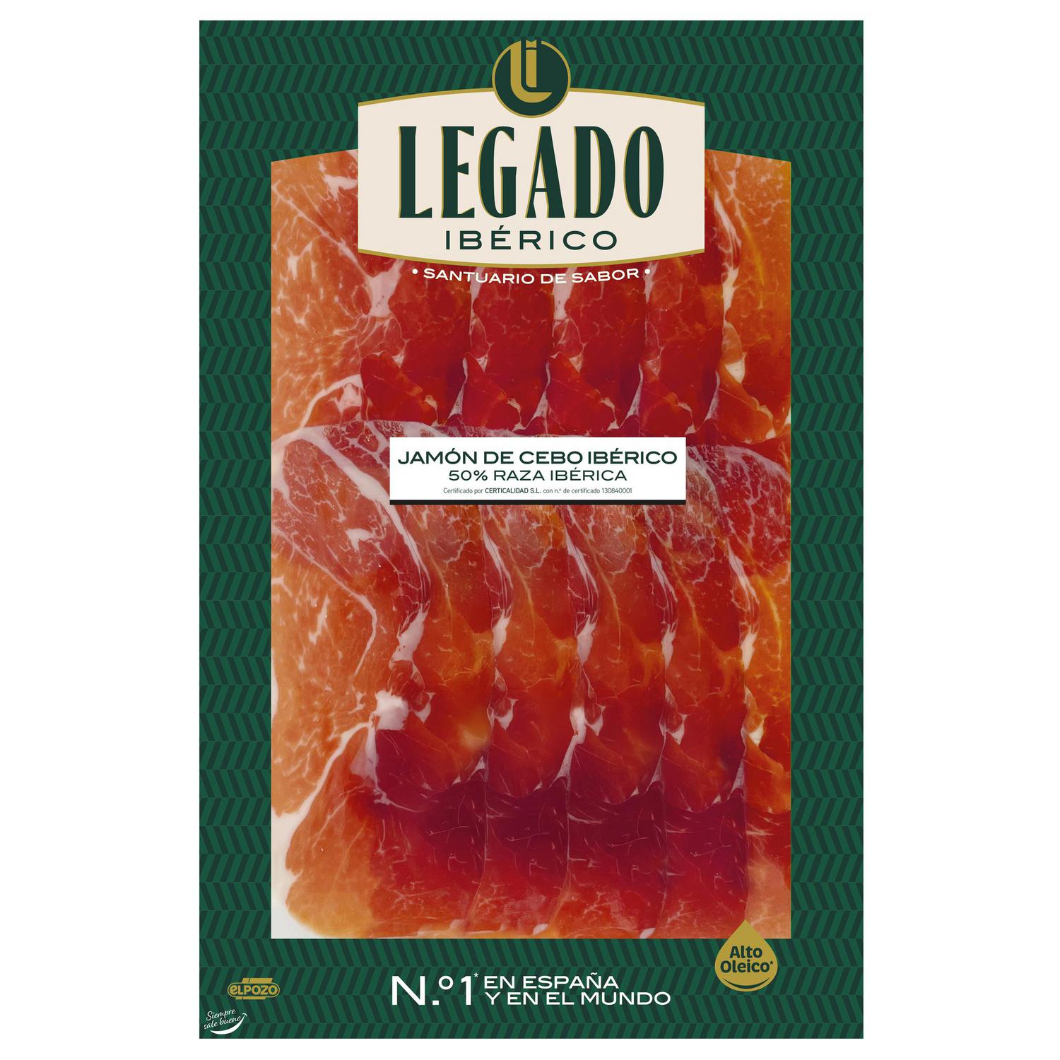 Jamón de Cebo Ibérico 50% Raza ibérica en lonchas ElPozo Legado sin gluten y sin lactosa 200 g