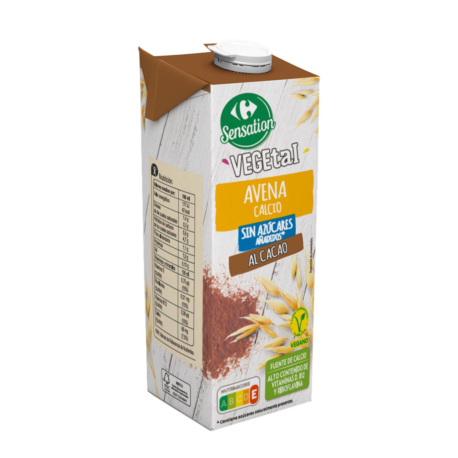 Bebida de avena calcio con cacao Carrefour Sensation 1 l.