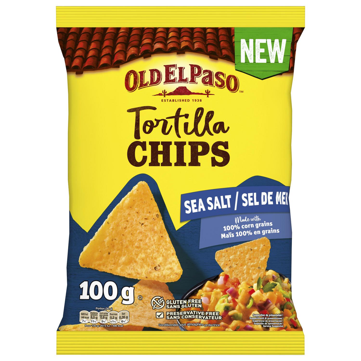 Tortilla chips con sal de mar Old el Paso sin gluten 100 g.