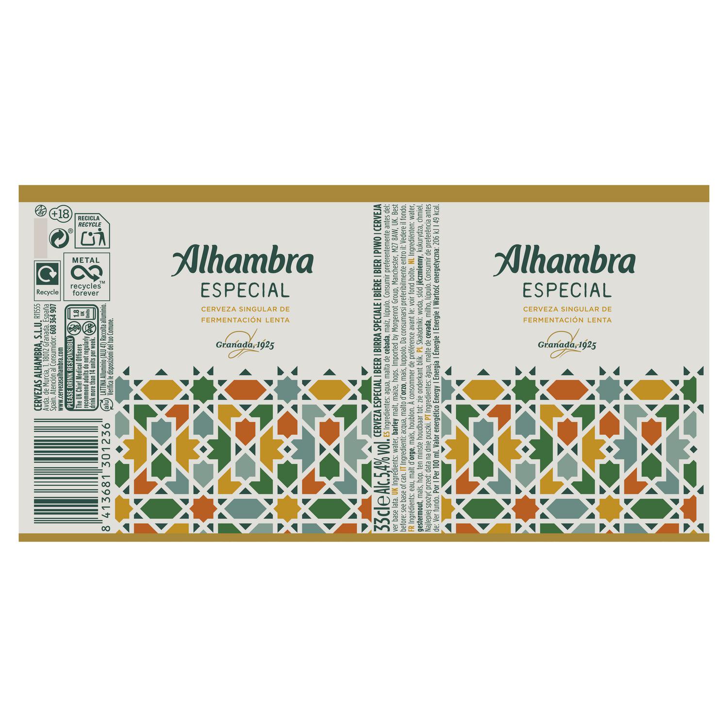 Cerveza Alhambra Especial pack 12 latas 33 cl.