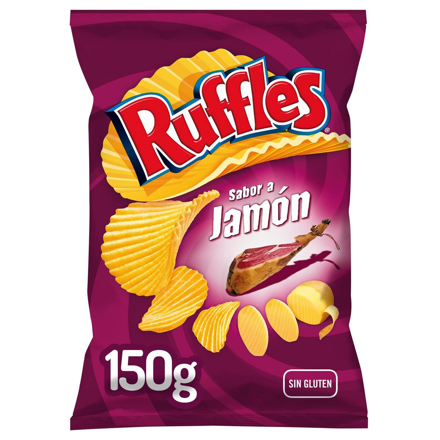 Patatas fritas onduladas sabor jamón Ruffles sin gluten 150 g.