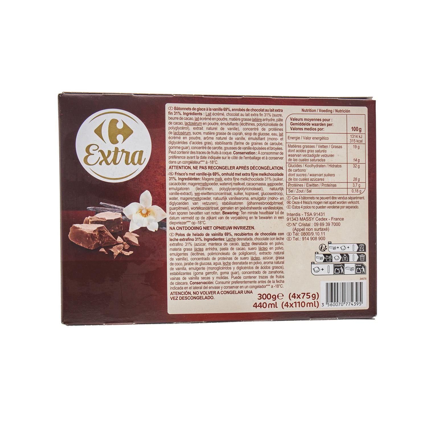 Bombón helado chocolate Carrefour Extra 4 ud.