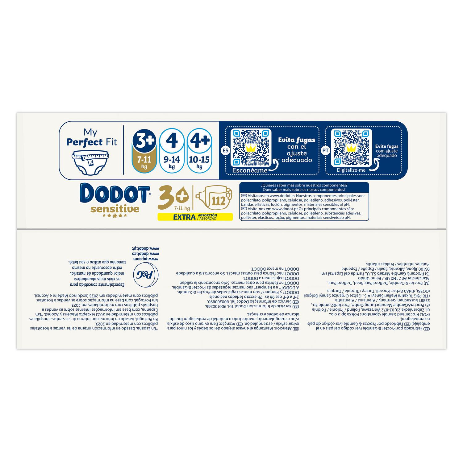 Pañales Dodot Sensitive T3+ (7-11 kg) 56 ud.