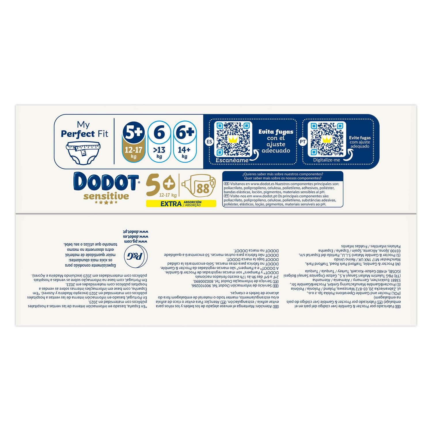 Pañales Dodot Sensitive T5+ (12-17 kg) 44 ud.