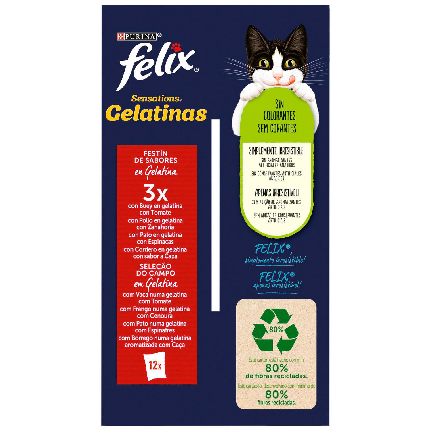Comida húmeda en gelatina festín de sabores para gato Purina Felix 12x85 g