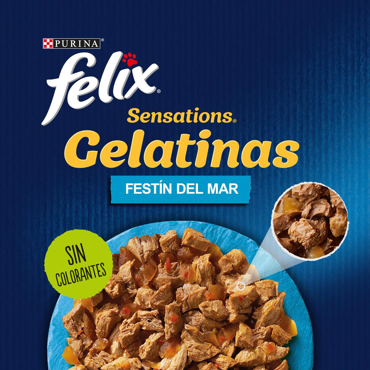 Comida húmeda en gelatina festín del mar para gato Purina Felix Sensations 12x85 g
