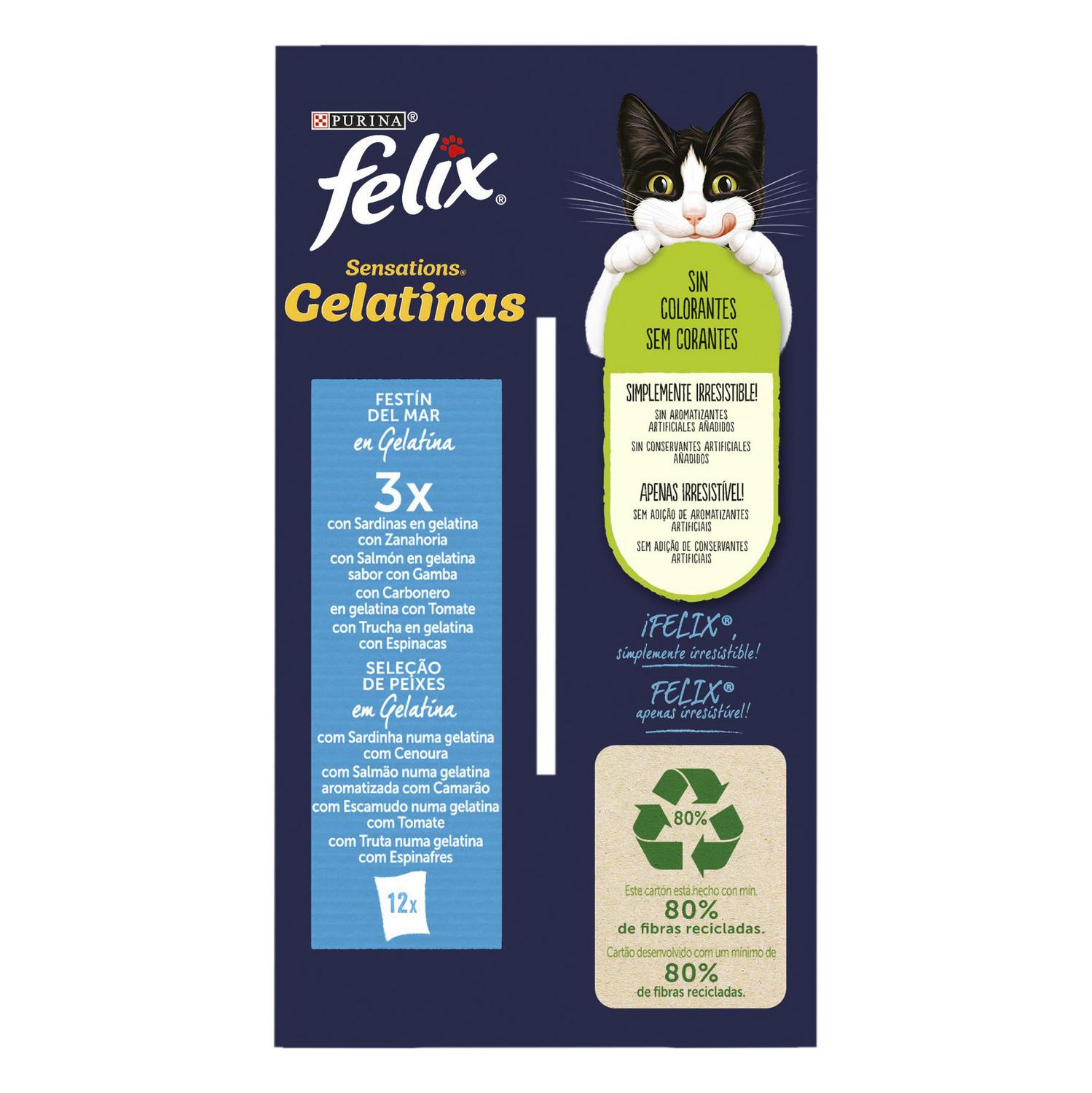 Comida húmeda en gelatina festín del mar para gato Purina Felix Sensations 12x85 g