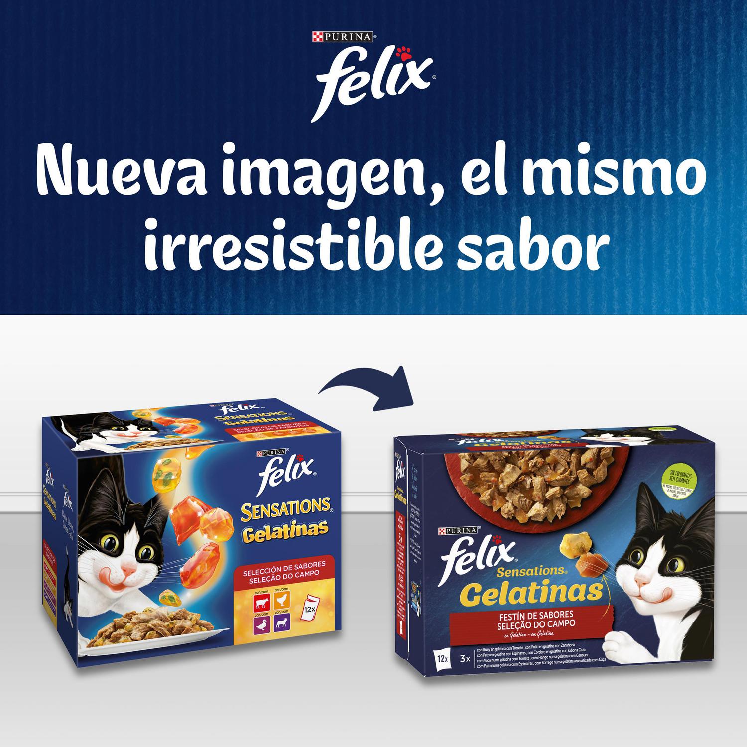 Comida húmeda en gelatina festín del mar para gato Purina Felix Sensations 12x85 g