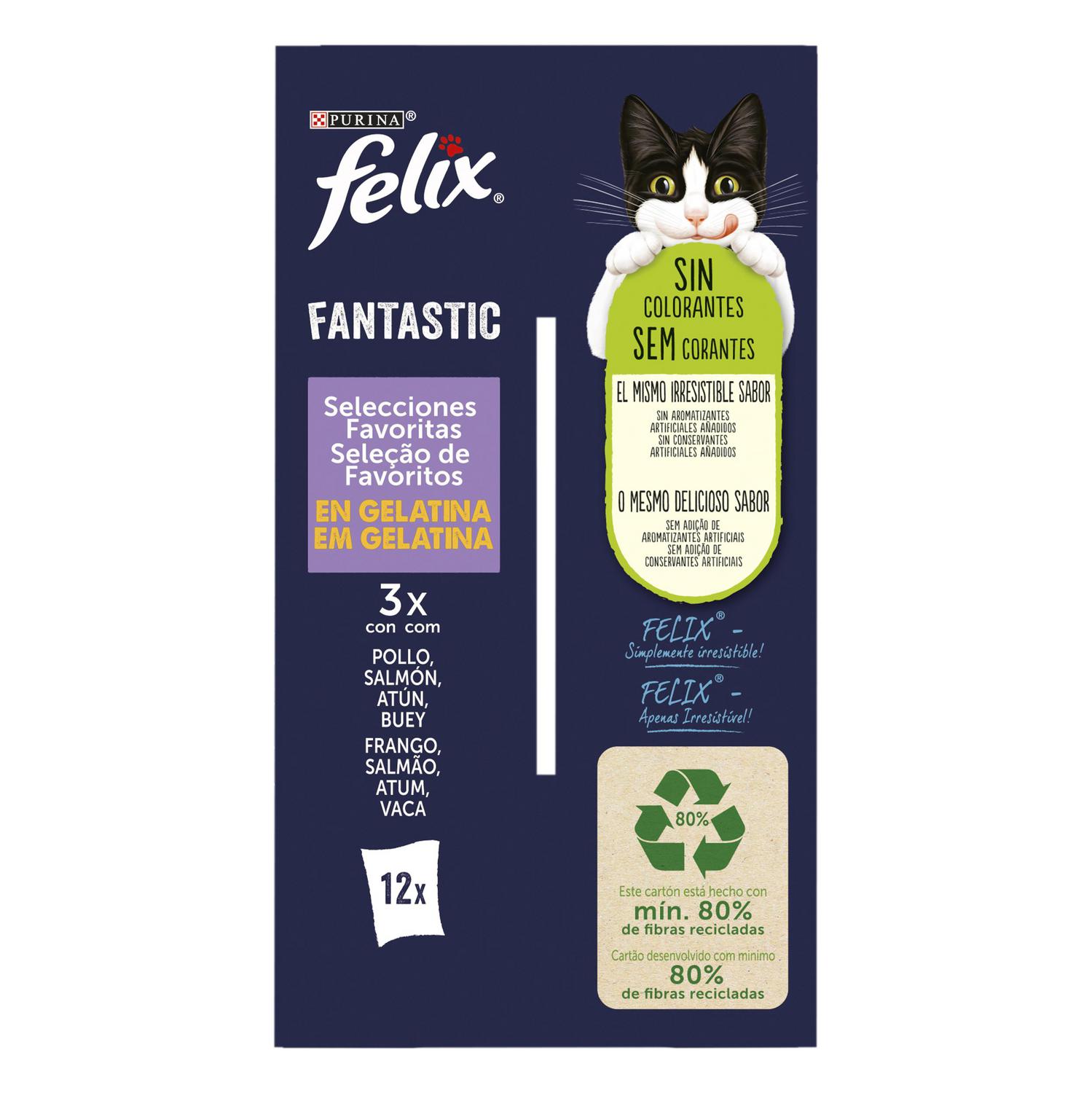 Comida húmeda en gelatina selecciones favoritas para gatos Purina Felix Fantastic 12x85 g