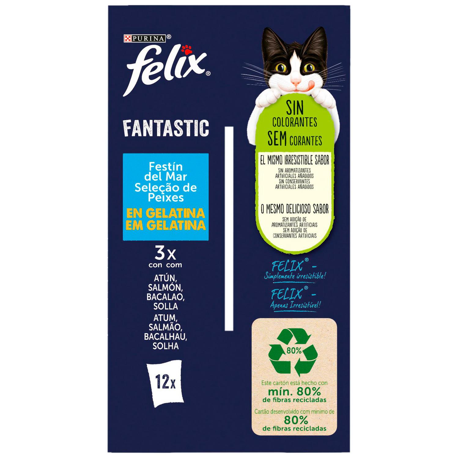 Comida húmeda en gelatina festín del mar para gato Purina Felix Sensations 12x85 g