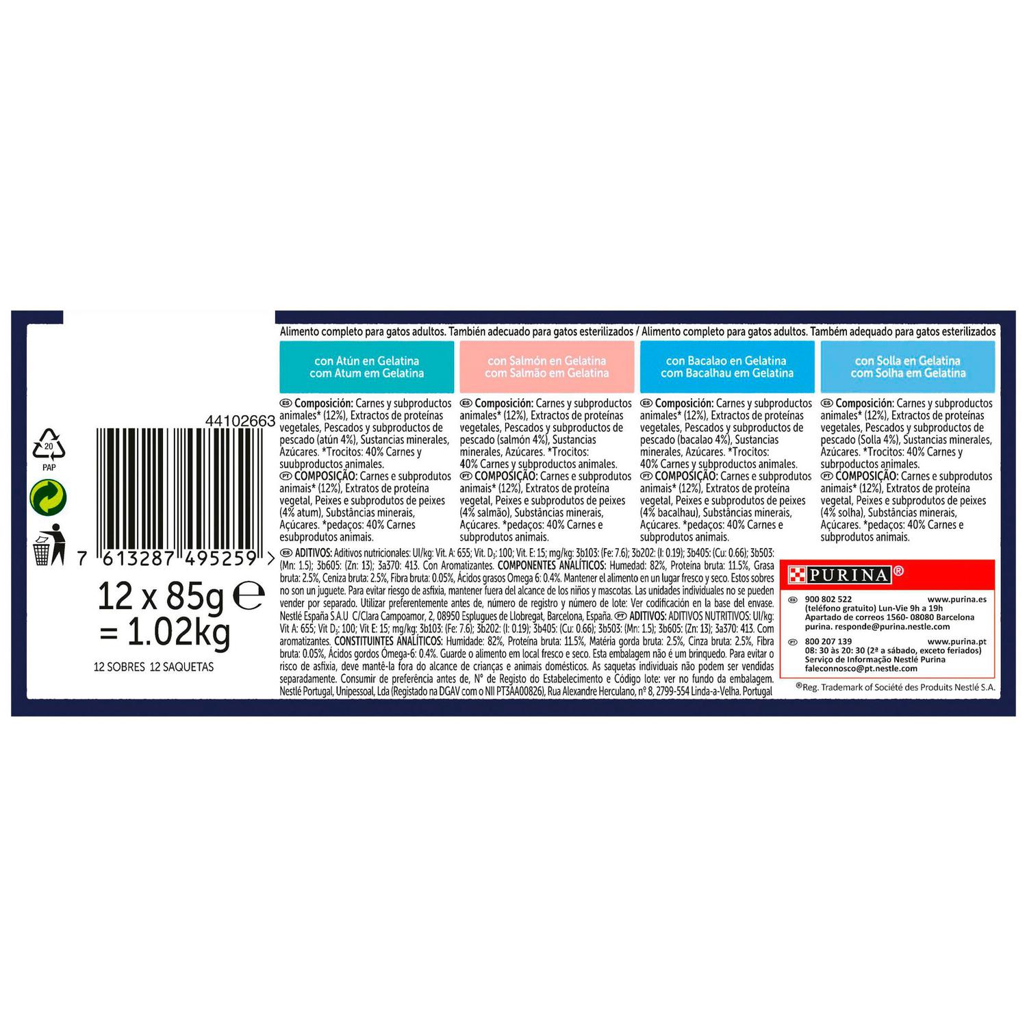 Comida húmeda en gelatina festín del mar para gato Purina Felix Sensations 12x85 g