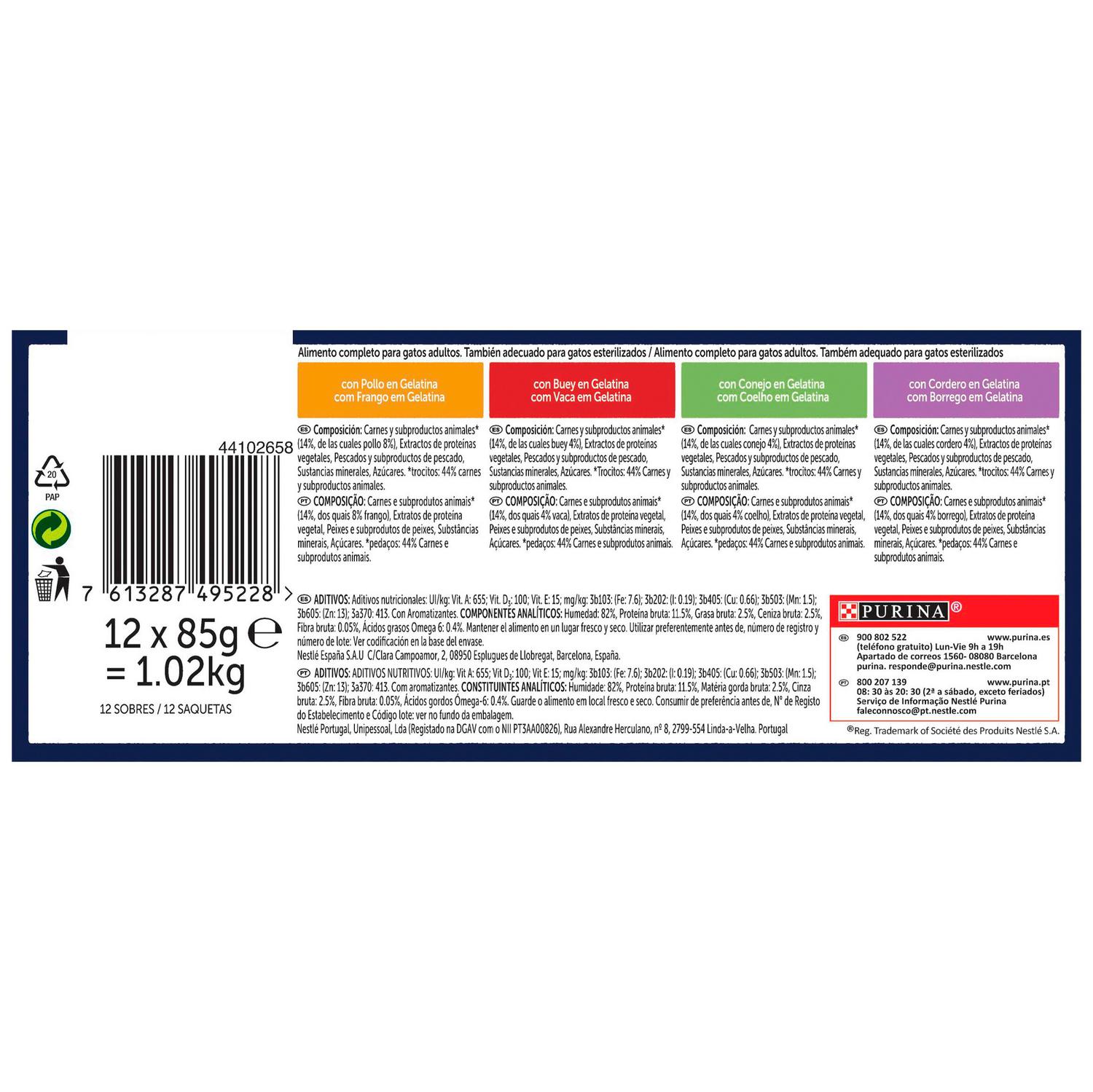 Gelatina selección de carnes para gatos Felix Fantastic Purina 12x85 g