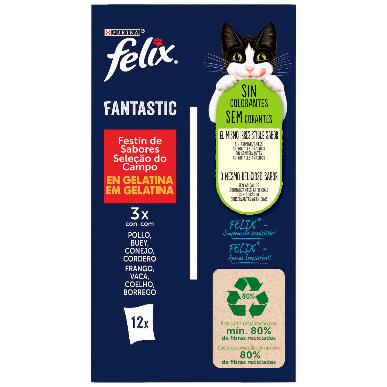 Gelatina selección de carnes para gatos Felix Fantastic Purina 12x85 g