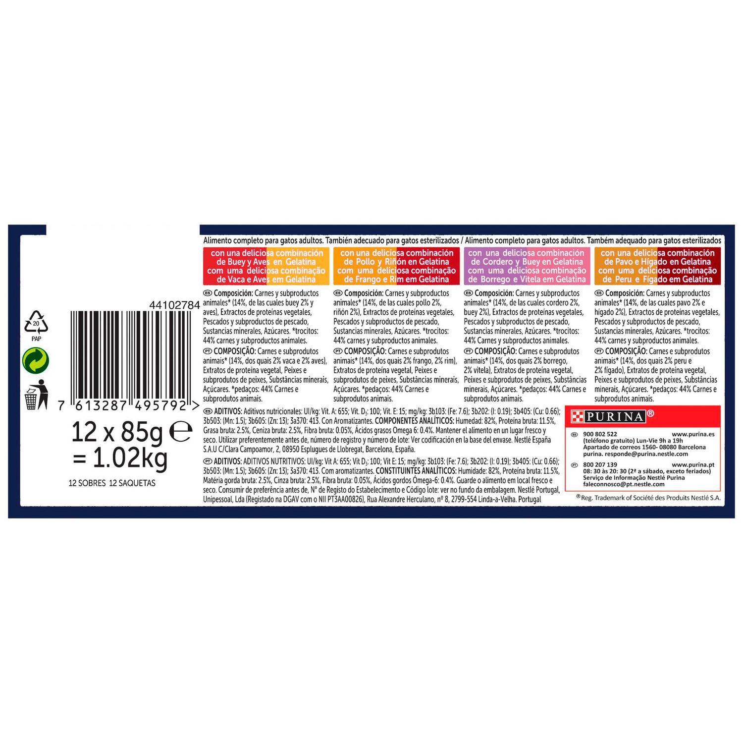 Comida húmeda en gelatina festín de sabores para gato Purina Felix Duo 12x85 g