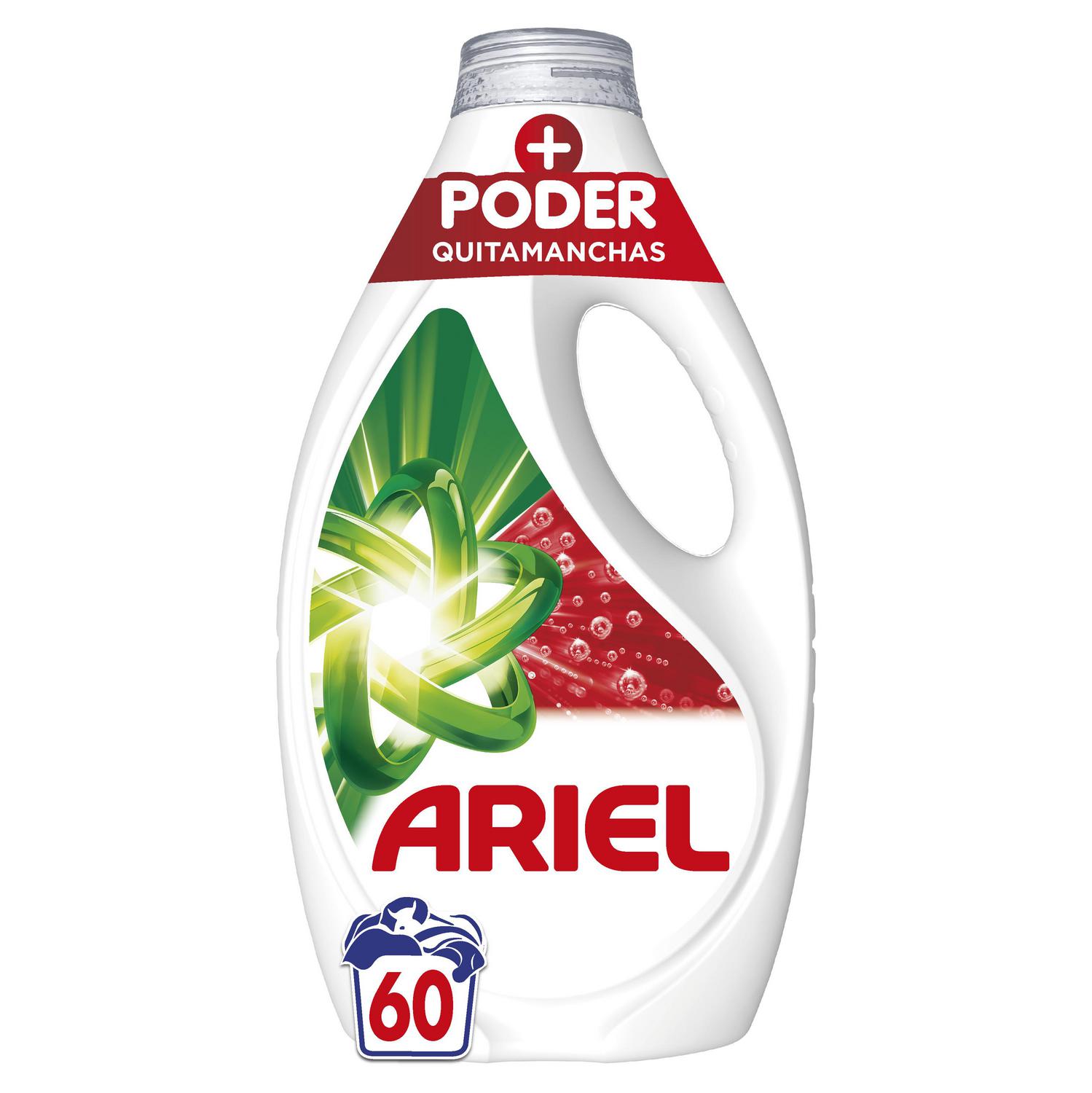 Detergente líquido + Poder Quitamanchas Ariel Platinum 60 lavados.