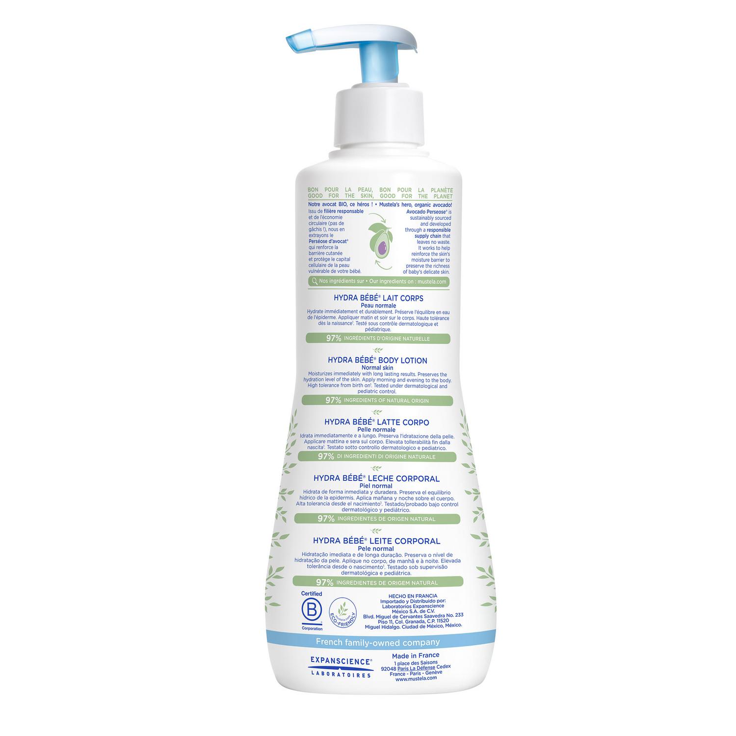 Leche corporal hidratante con aguacate Hydra Bebé Mustela 500 ml.