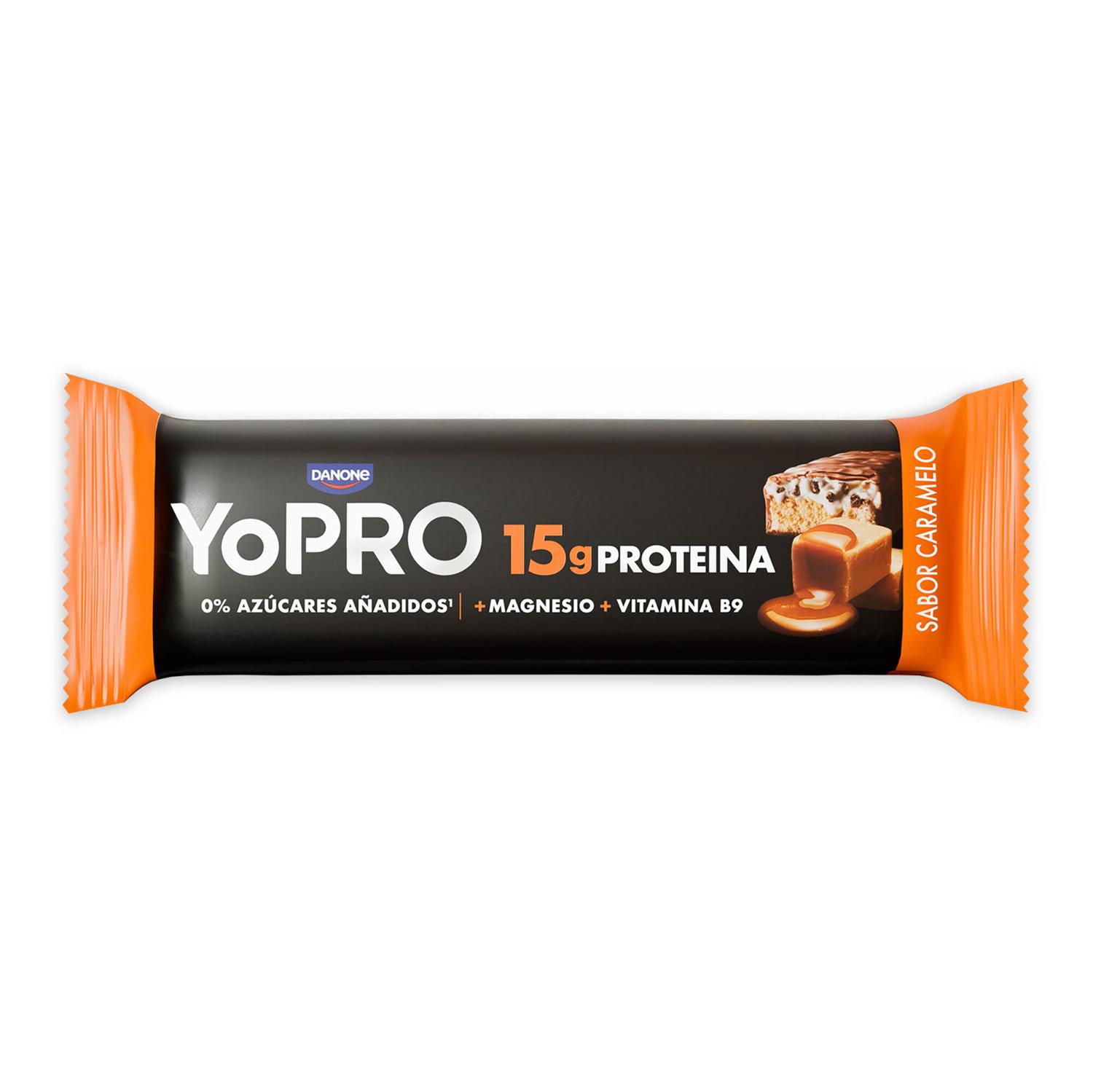 Barrita proteica sabor caramelo Yopro sin azúcar añadido 45 g.