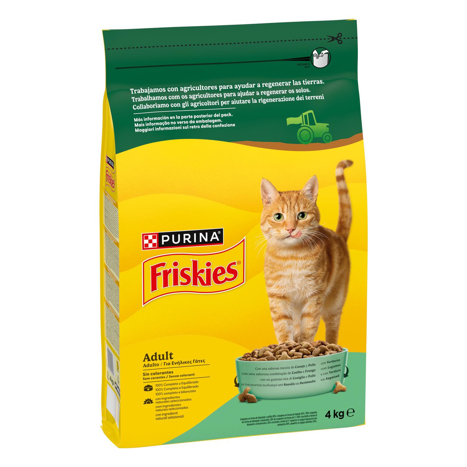 Pienso de conejo, pollo y verduras para gato adulto Purina Friskies 4 Kg.