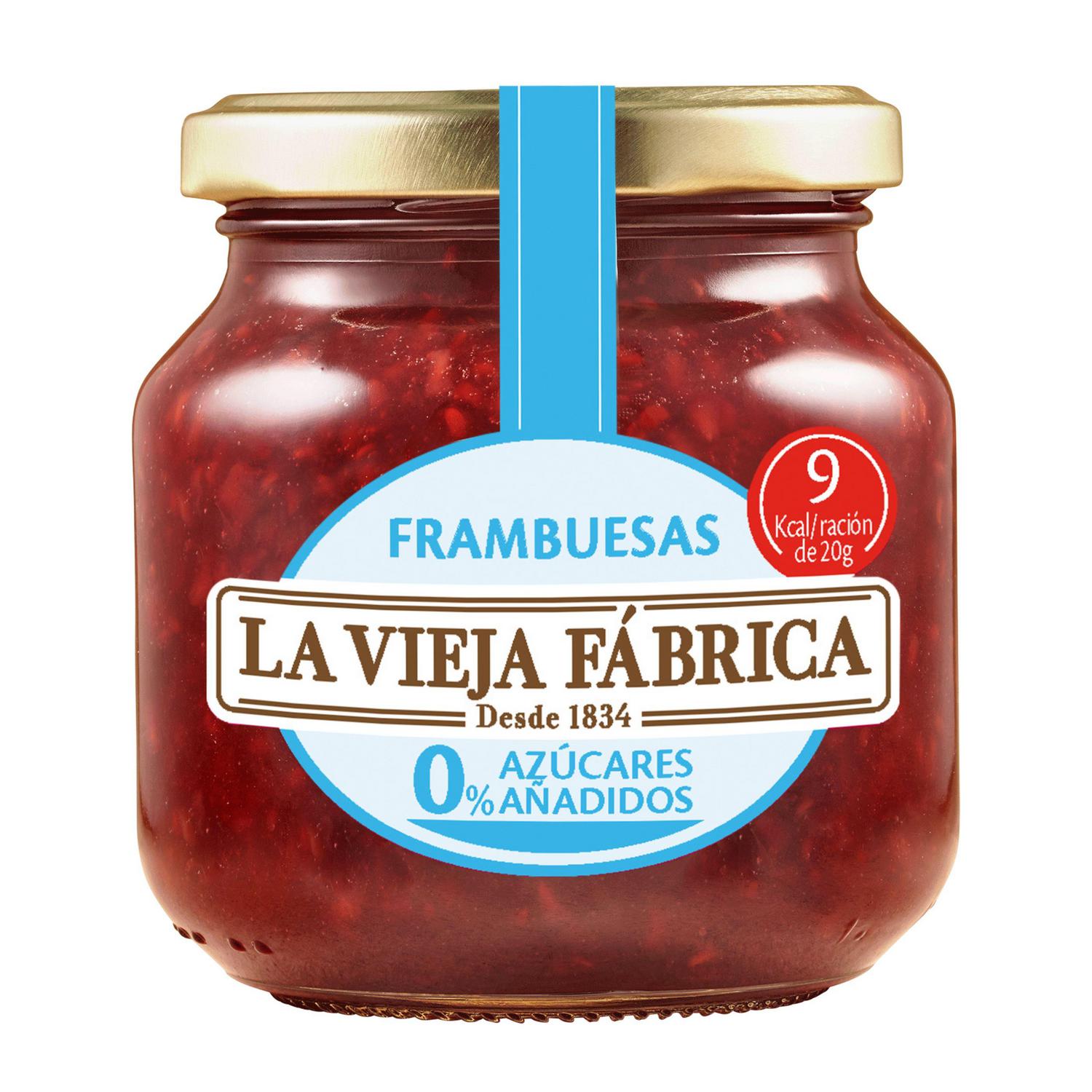 Mermelada de frambuesa La Vieja Fábrica sin azúcar añadido 245 g.