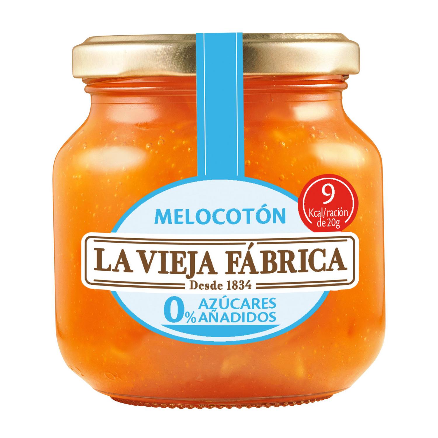 Mermelada de melocotón La Vieja Fábrica sin azúcar añadido 245 g.