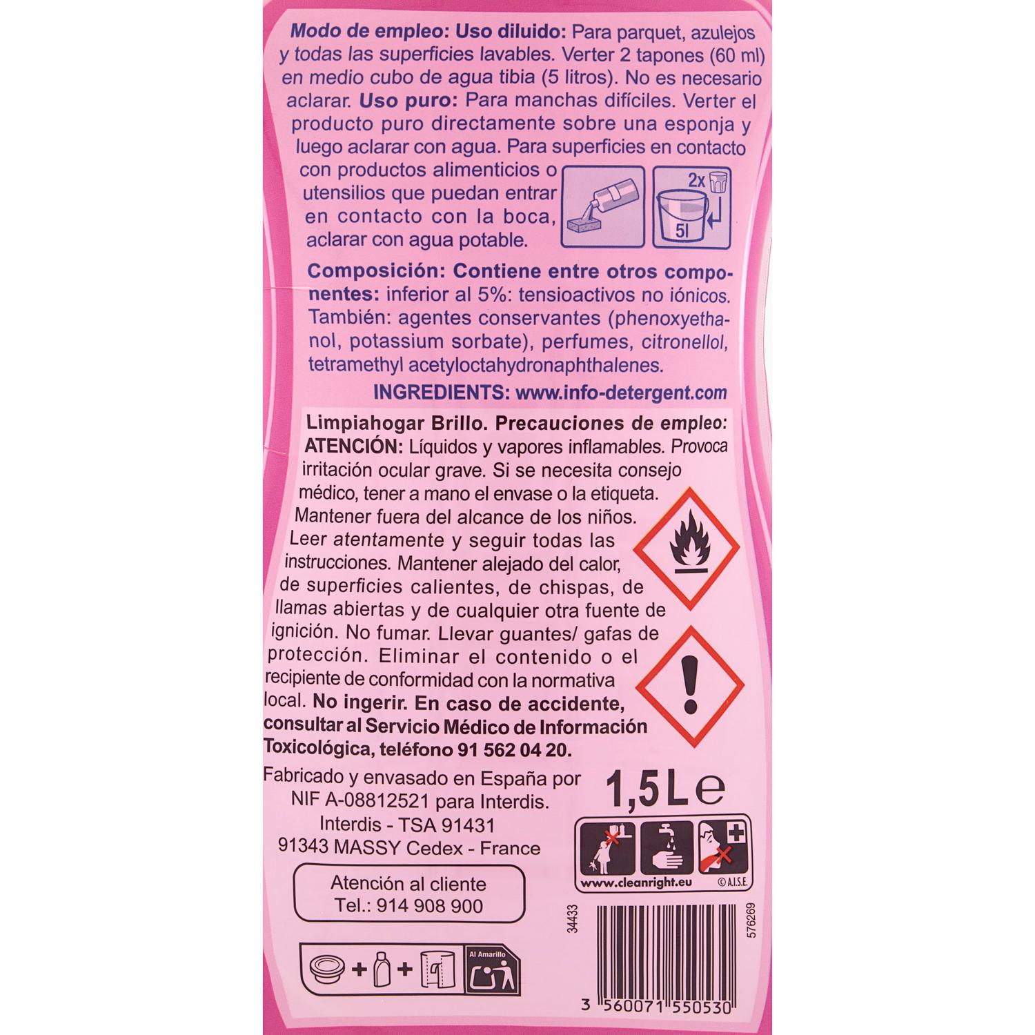 Limpiahogar brillo perfume floral Essential Carrefour 1,5 l.