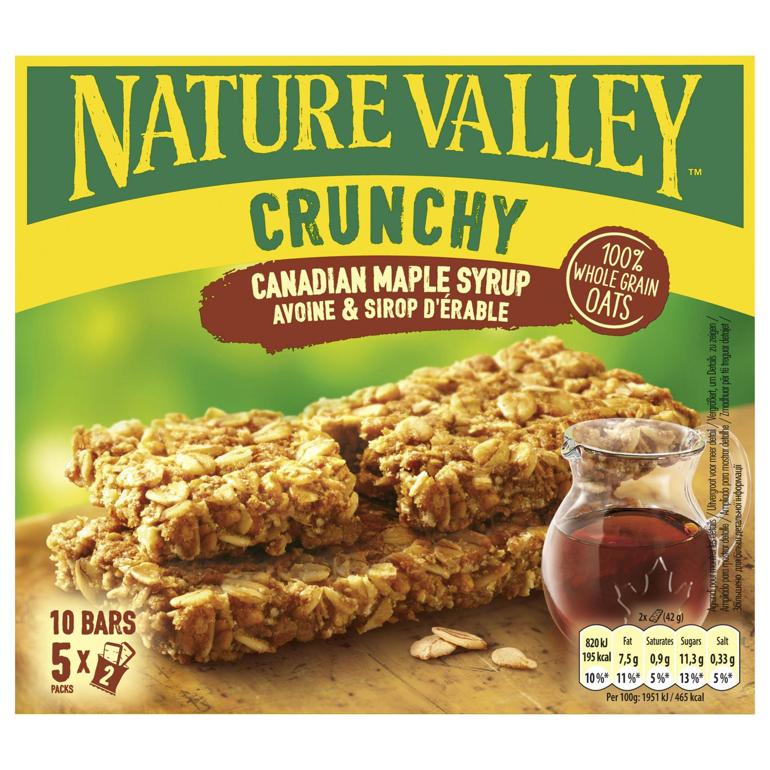 Barritas de avena con jarabe de arce Nature Valley sin lactosa pack de 5 unidades de 42 g.