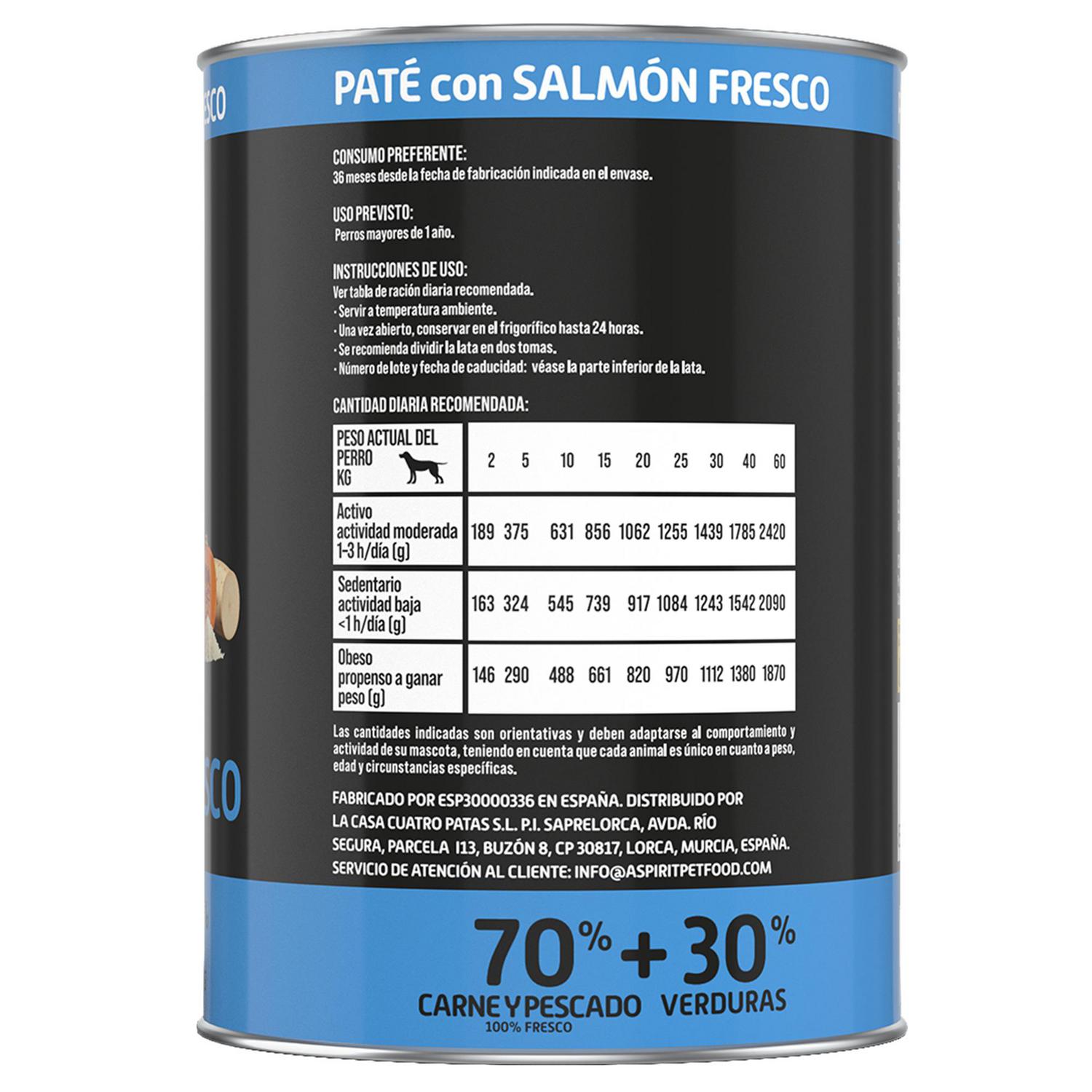Comida húmeda en paté de salmón y verduras para perro Miguau 400 g.