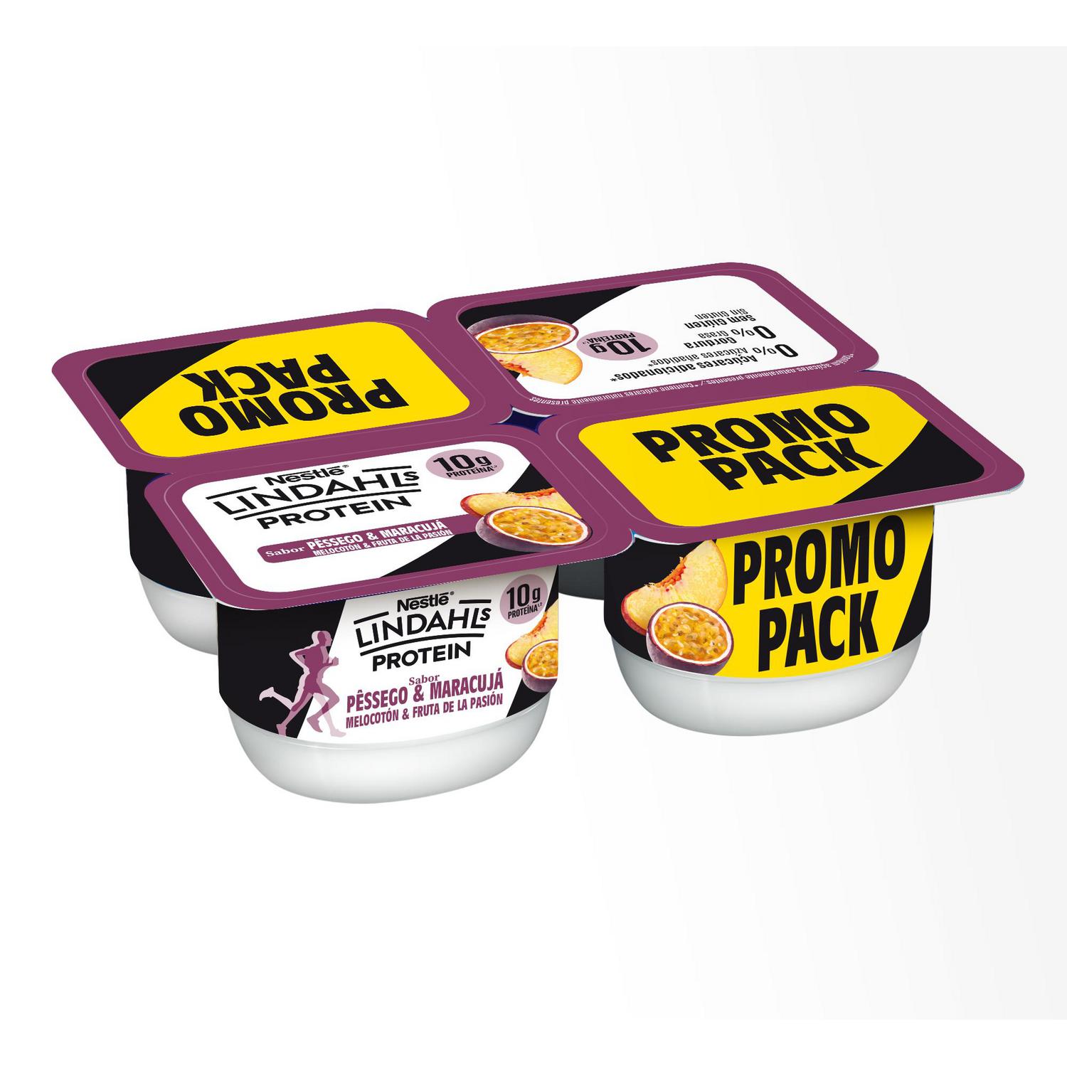 Leche desnatada fermentada sabor melocotón maracuyá Lindahls pack de 4 unidades de 100 g.