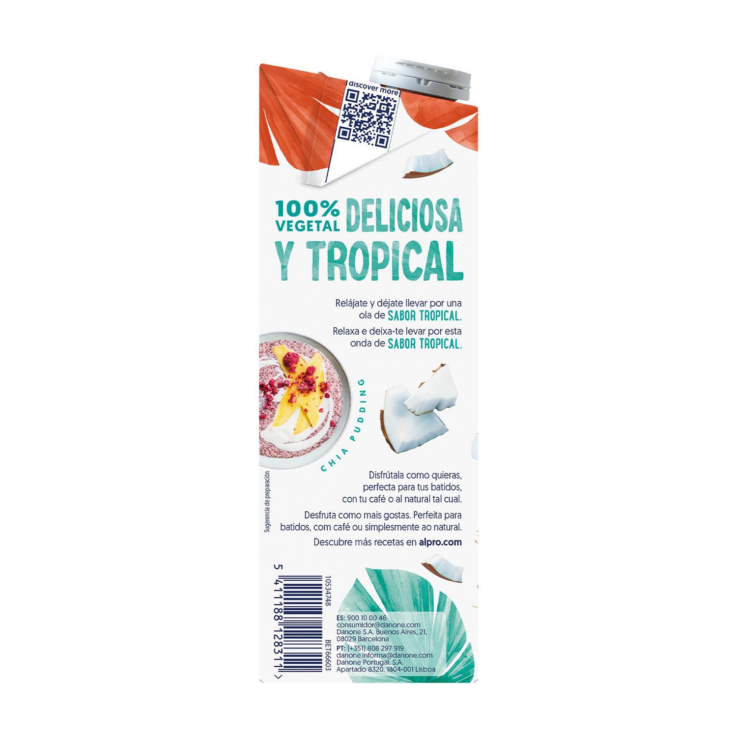 Bebida de coco sin azúcar Alpro sin gluten y sin lactosa brik 1 l.